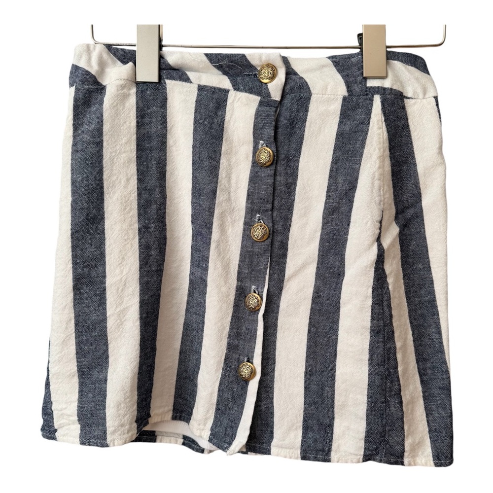 Newbury Kustom Linen Blend Button Down Nautical Striped Mini Skirt. Small